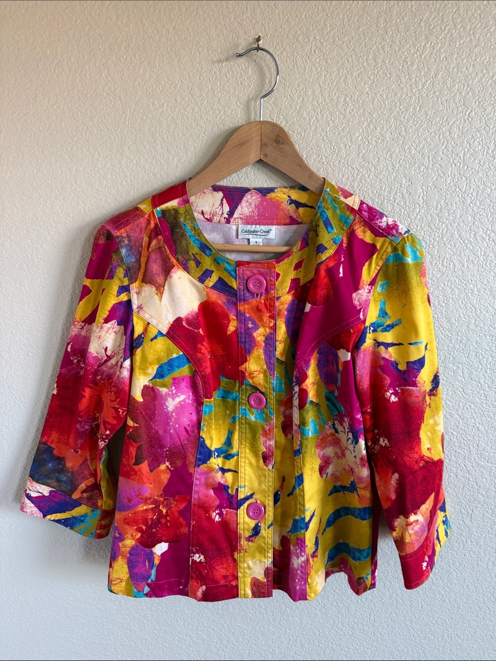 Coldwater Creek Multicolor Abstract Floral Button Jacket